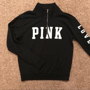 PINK black quarter zip sweatshirt w front pocket